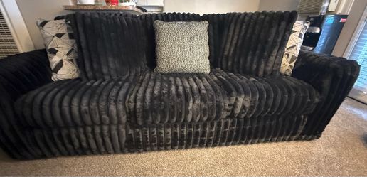 Large Black Plush Sofa – Excellent Condition- $300 OBO