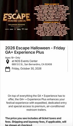 Escape Halloween GA+ 2 Tickets