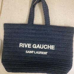 Authentic YSL Rive Gauche Saint Laurent Raffia Tote Bag Black 