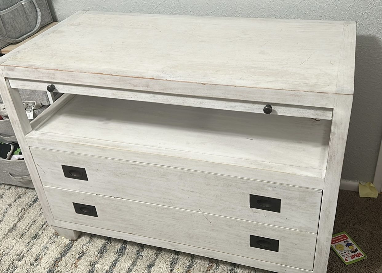 White Distressed Wood Dresser Storage Changing Table