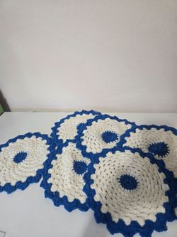 Set of handmade blue crochet doiles