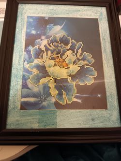2 Diamond Paintings One Is A Water Fall Wth Lion And One Of Flowers