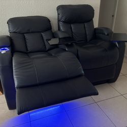 Genuine Leather Power Recliner Chair With Headrest and Cupholder