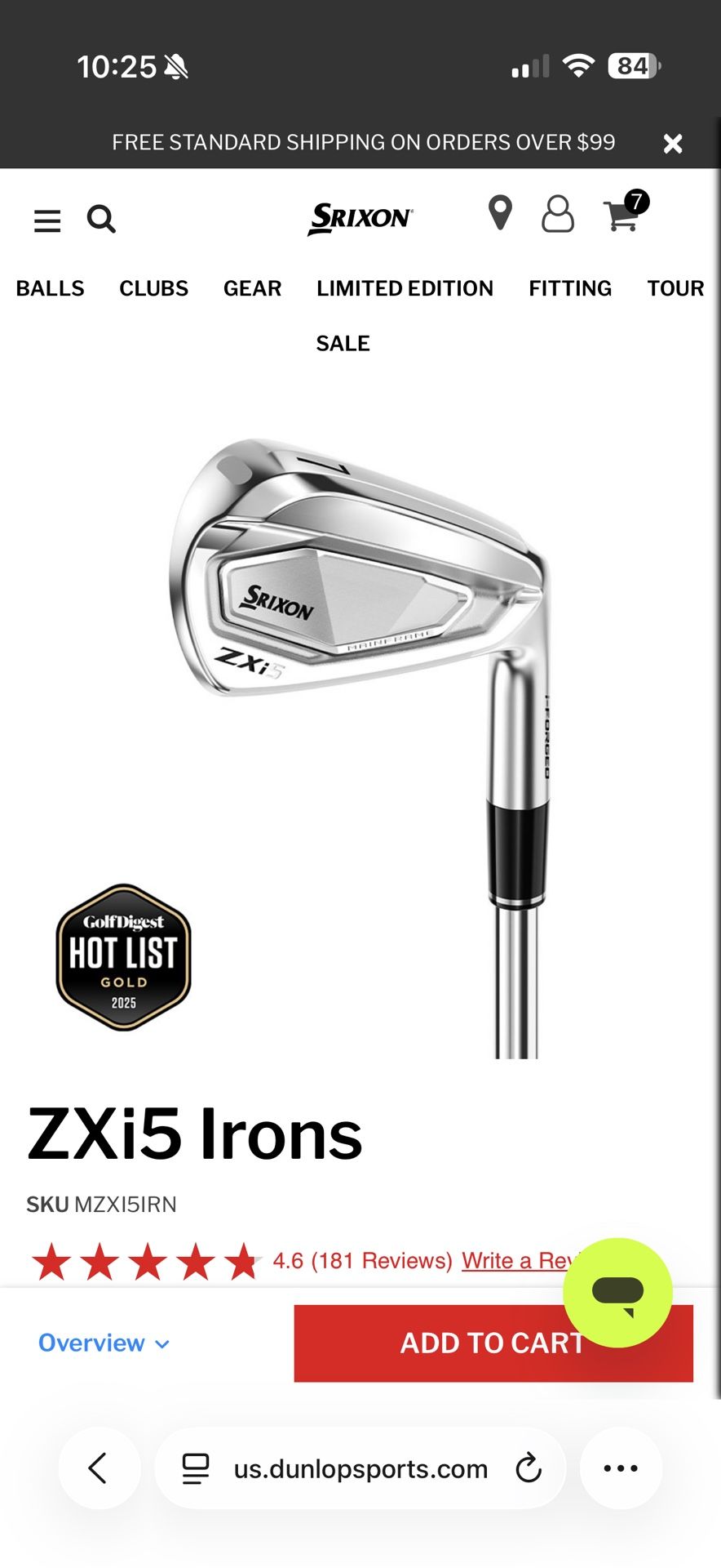 Srixon ZXi4+ZXi5 Combo Irons — Aerotech Steelfiber i110 Stiff — Brand New