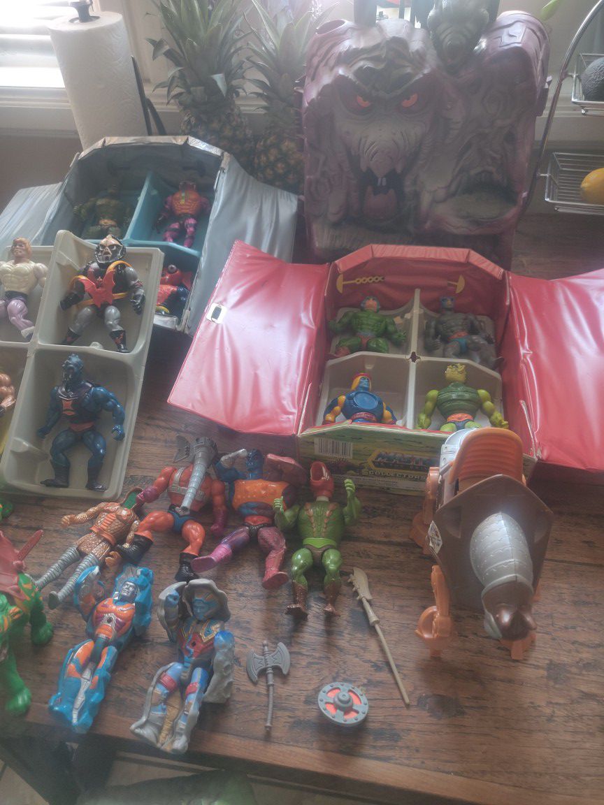 1982 Collection He-man snake mountain,22 action figures,1 war horse,one battle cat,2 collector case 3 weapon