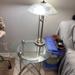 Glass Side Table And Lamp For Living Room Or Nightstand