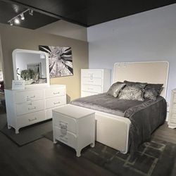 Queen Bed Frame, Dresser, Mirror And Nightstand 
