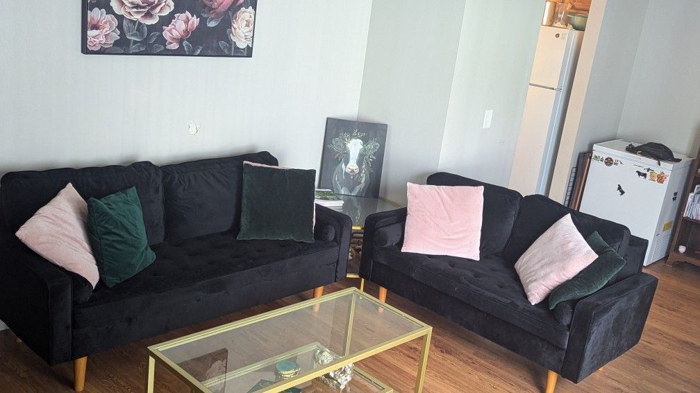 Black Velvet Couch Set