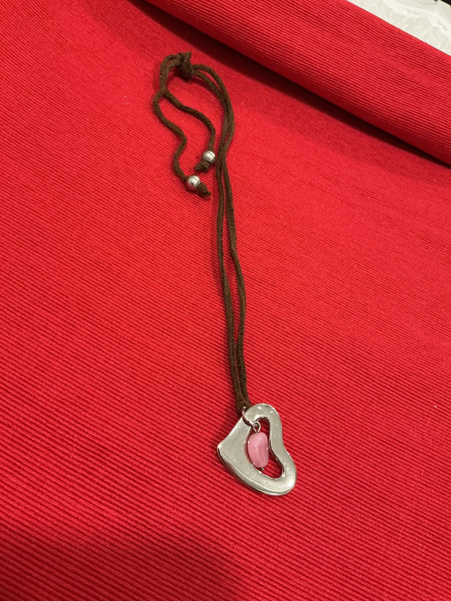 Heart Shape Necklace With Pink Center