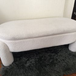 White Boucle Storage Bench 
