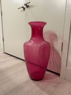 Vintage Pilgrim Glass Cranberry Pink Floor Vase – 24” Tall