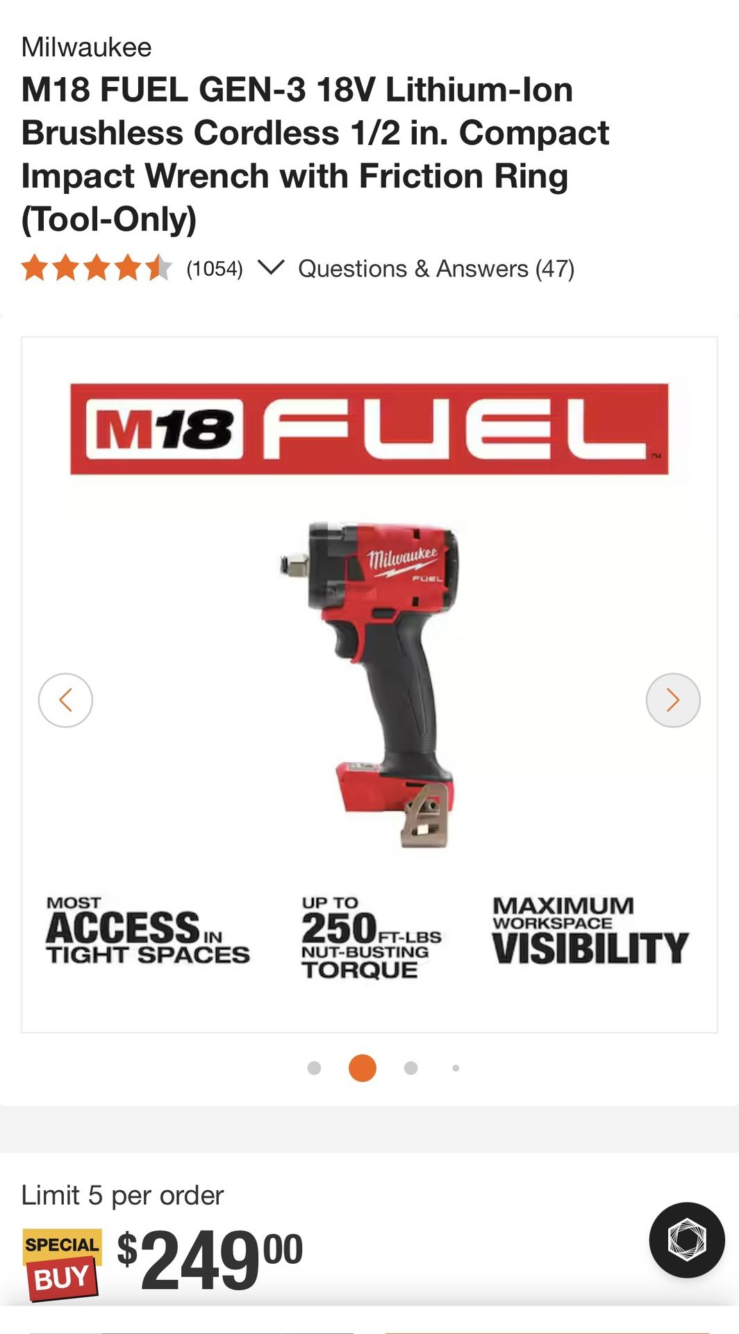 Milwaukee M18 FUEL GEN-3 18V Lithium-lon Brushless Cordless 1/2 in. Compact Impact Wrench with Friction Ring