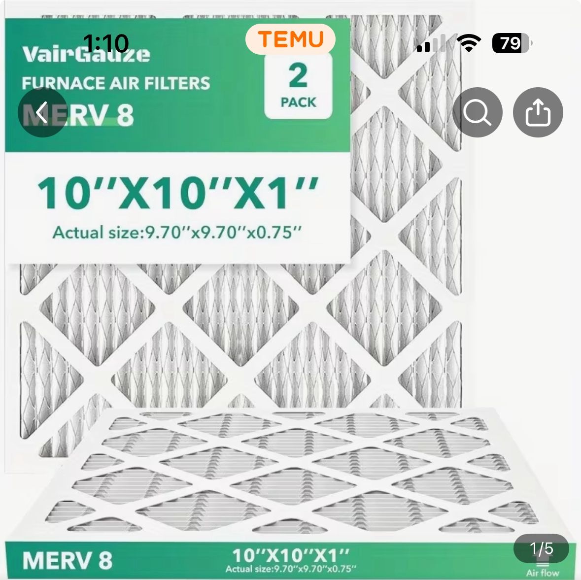 10x10x1 MERV 8 Air Filter