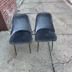 Set of 2 Dark Gray Velvet Dining Chairs with Gold Legs