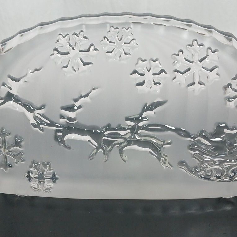 Mikasa Santa's Folly Christmas Votive Holder 3 Candles Frosted Reindeer Sleigh