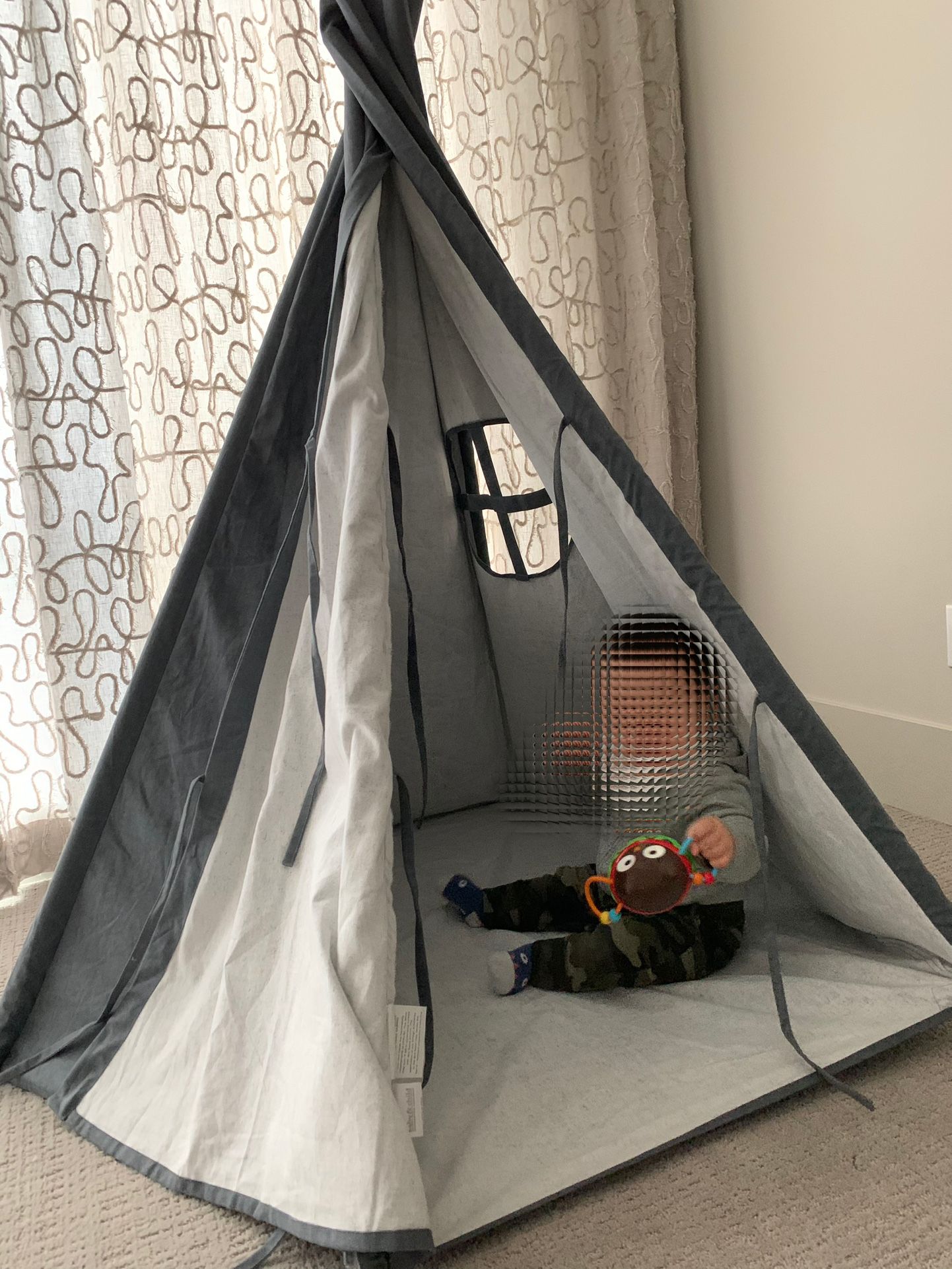 Kids Playing Canvas Teepee Tent With Poles