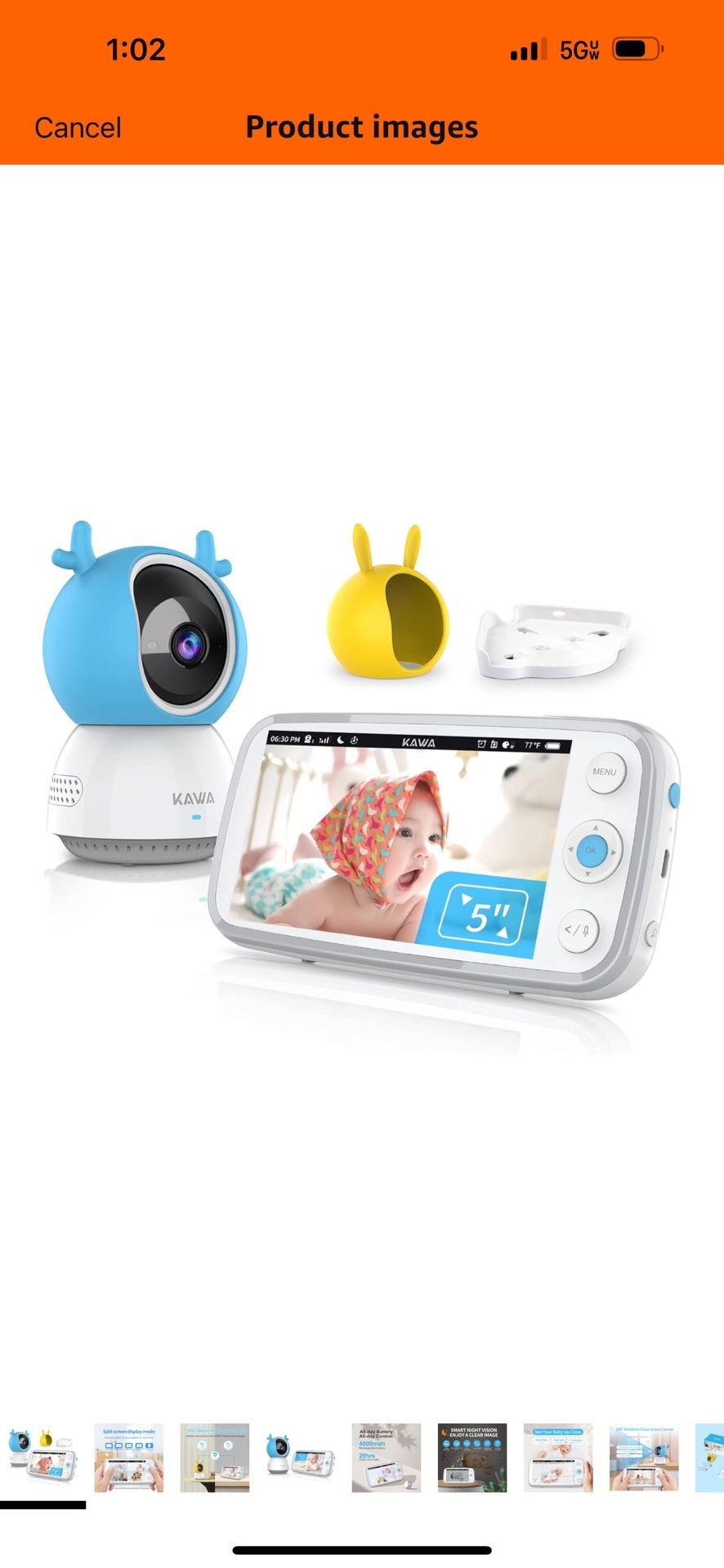 Baby Monitor, Video Baby Monitor with Camera and Audio, 5" 720P HD Display, No WiFi, Spilt Screen, Night Vision, 2-Way Talk, Temperature Sensor, 20Hrs