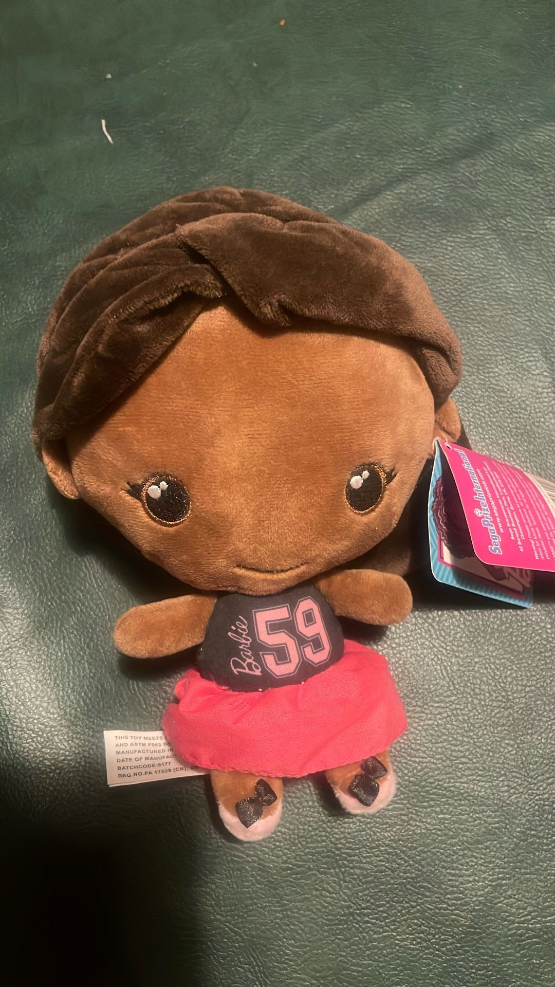 Plush Barbie Girl Doll-SEGA Prize-International 2018-Mattel-DARK SKIN-LONG HAIR