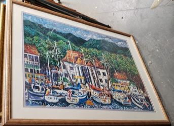 Rare Framed & Matted Guy Buffet Signed Hawaiian Seaport Print