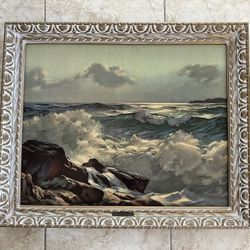 A.J. Shelton “Foaming Waters” Original Oil Painting – Large Framed Seascape