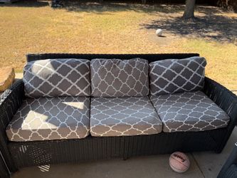 Dark Wicker Outdoor Patio Sofa / Couch with Cushions