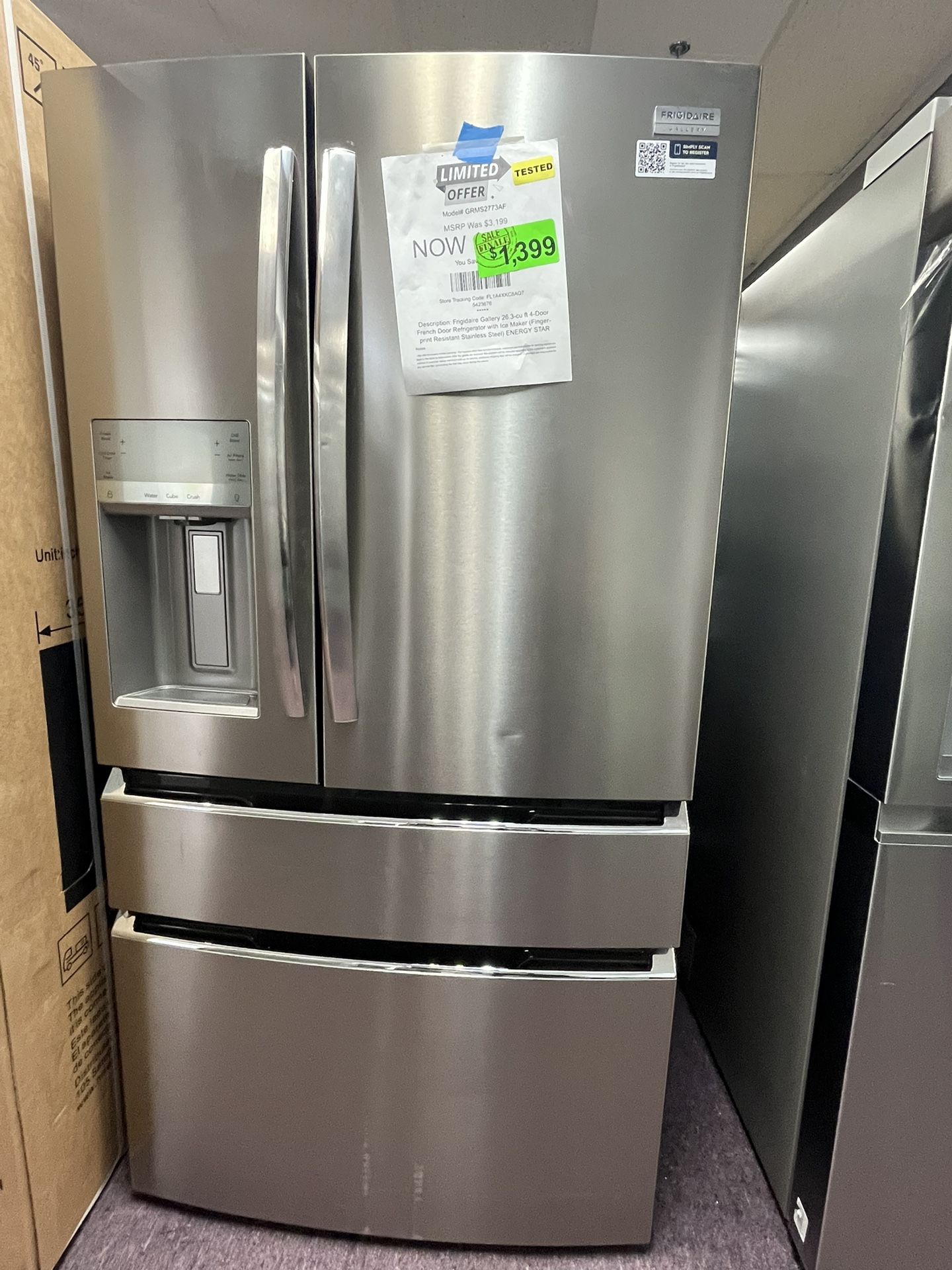 Refrigerator 36’ Wide 4-door Frigidaire Stainless Steel New Scratch Dents 