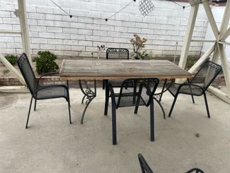 Handmade wood table with 4 mid-century chairs