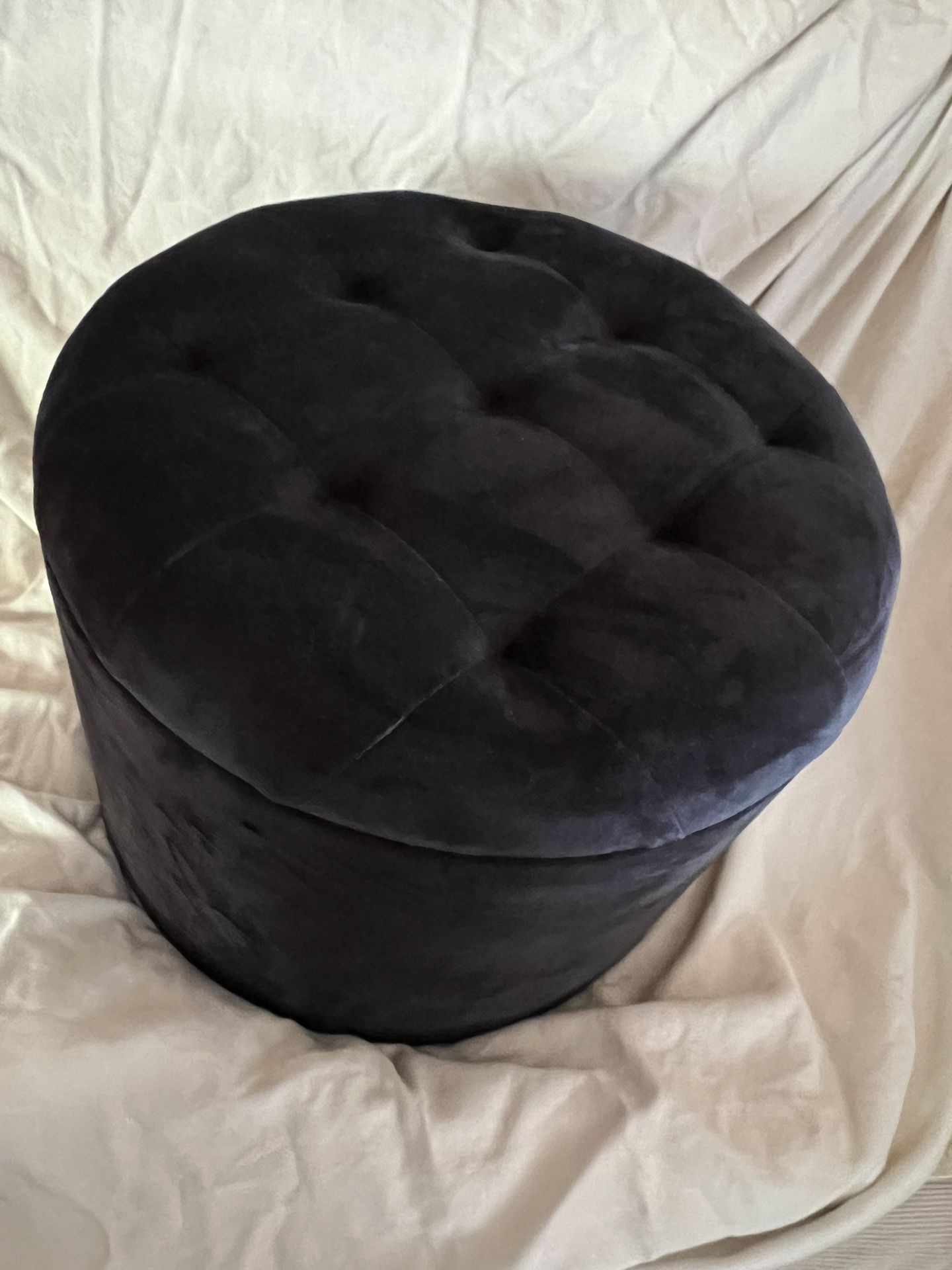 Black Round Velvet Storage Ottoman - Brand New