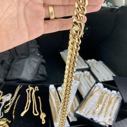 12MM 14K Gold Over Stainless 24 Inch Cuban Link Chain 