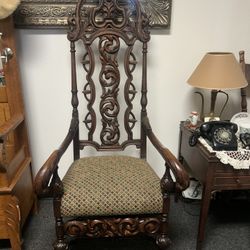 Beautiful High Back Vintage Carved Chair, 60 Inches Tall