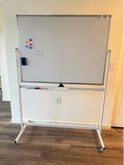 Large Double-Sided Rolling Whiteboard 48” x 36” – Magnetic Dry Erase Board on Wheels