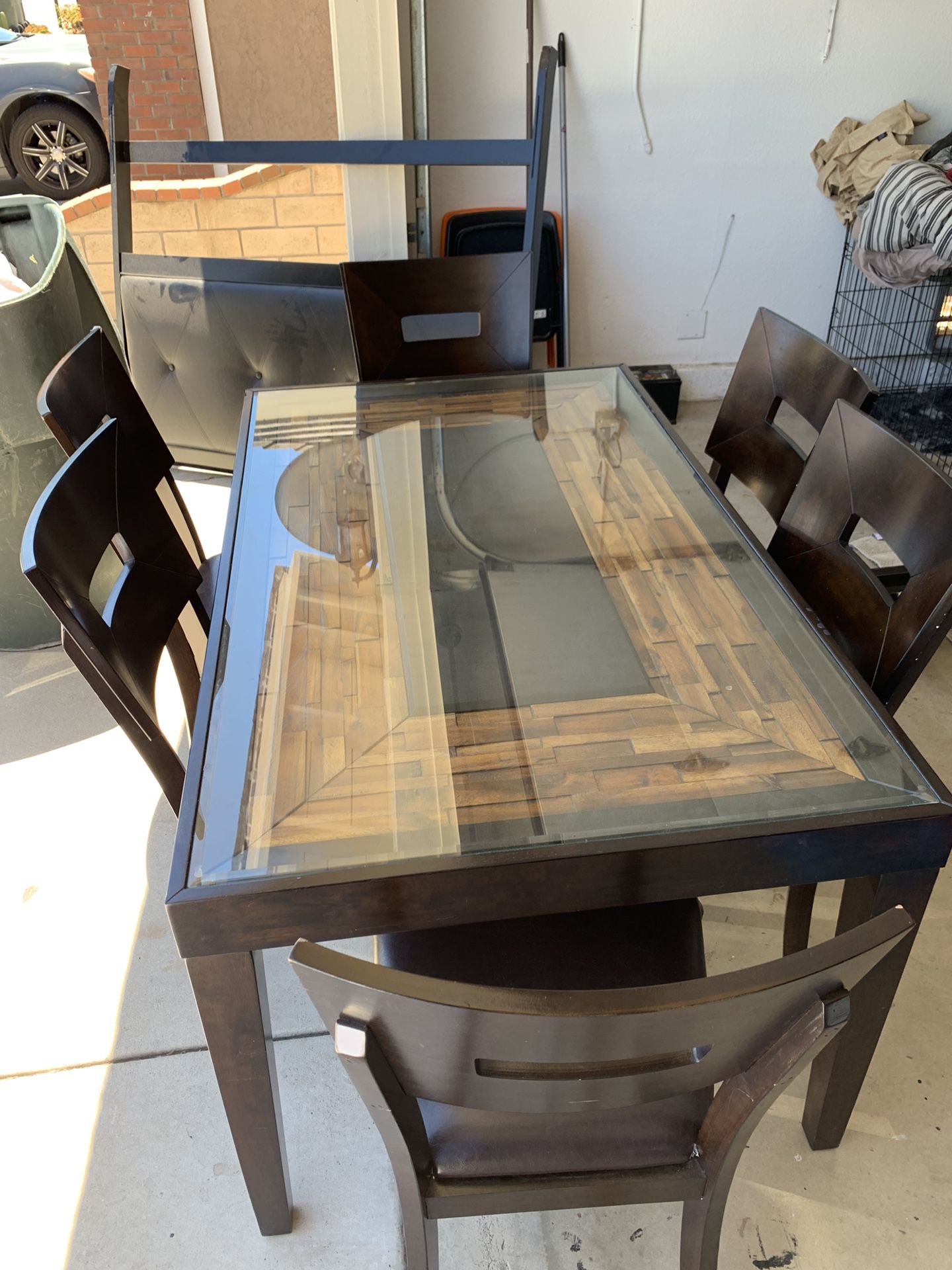 3’ x 5’ Dining Table, glass insert, and 6 chairs