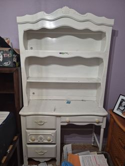2 piece white cabinet desk