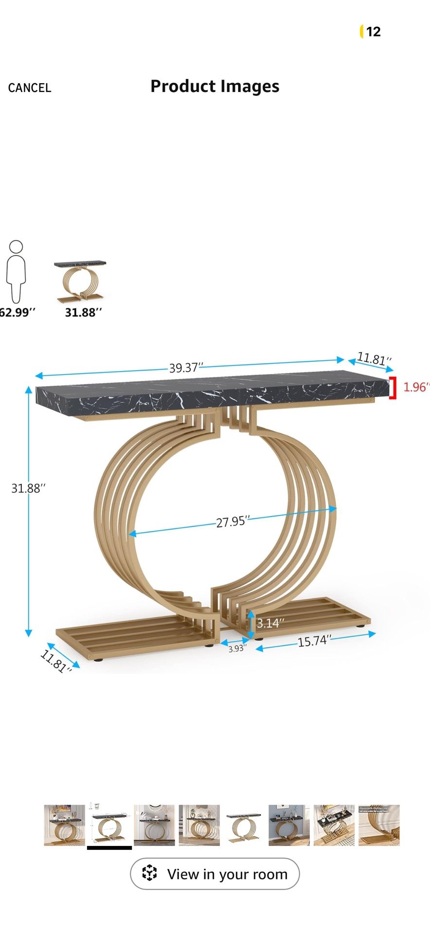 Tribesigns Modern Console Table with Gold Base