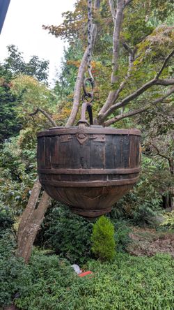 Antique Asian Wooden Water / Well Bucket – Hand-Forged Iron and teak ? – Large 18" diam