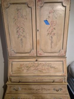 Vintage Hand-Painted Secretary Desk Cabinet