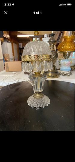 Vintage Crystal and Brass Table Lamp with Prisms