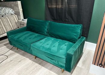 Emerald Green Velvet Mid-Century Modern Loveseat
