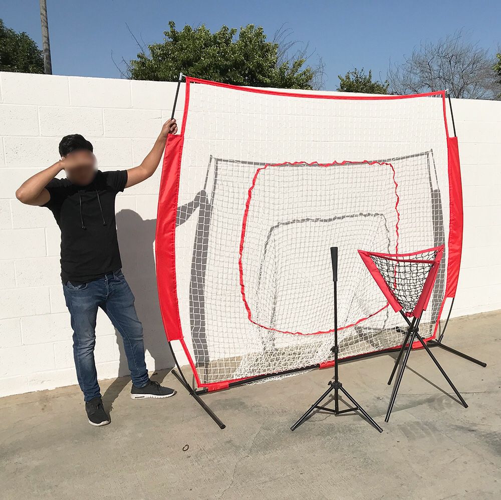 New $95 Baseball Practice (3pc Set) includes the 7’x’7 Net Bow Frame, Ball Tee and Caddy Bag
