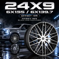 🔥 24x9 6x135 / 6x139.7 MASSIV 925 BLACK AND MACHINED Wheels 🔥