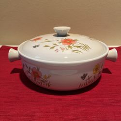 VTG Country Flowers Andrea Cookware Casserole Dish With Lid 9226 White Cottage