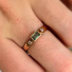 Vintage Jewelry 14k USSR solid rose gold tourmaline stone 0.20CT white stones 0.010CTW ring size 9.50