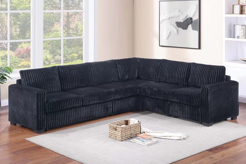 Brand New Black Corduroy Sectional Sofa