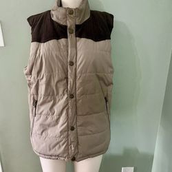 Weatherproof Vintage Men's Flannel Lined Puffer Zip-Front Vest Tan Size Medium