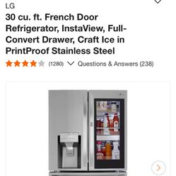 LG French Door Refrigerator Stainless Steel Insta View Smart Glass