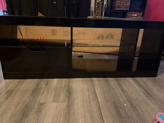 Black TV Stand with Glass Doors and Drawer