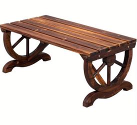 Rustic Wagon Wheel Wooden Bench