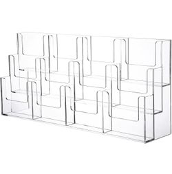 New 3 Tier Acrylic Brochure Holder, Clear Brochure Display Stand, 12 Pockets Desktop Organizer for Office Store, Holds Flyer Pamphlet Sign Catalog Fol
