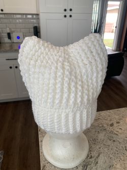 Crocheted White Hat With Ears