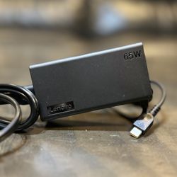 New / Like New Original Square brick Lenovo USB C 65W charger / adapter for laptop computer or compatible devices